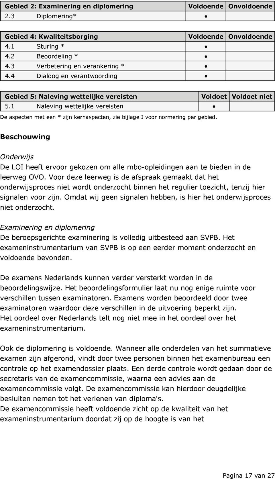 1 Naleving wettelijke vereisten De aspecten met een * zijn kernaspecten, zie bijlage I voor normering per gebied.