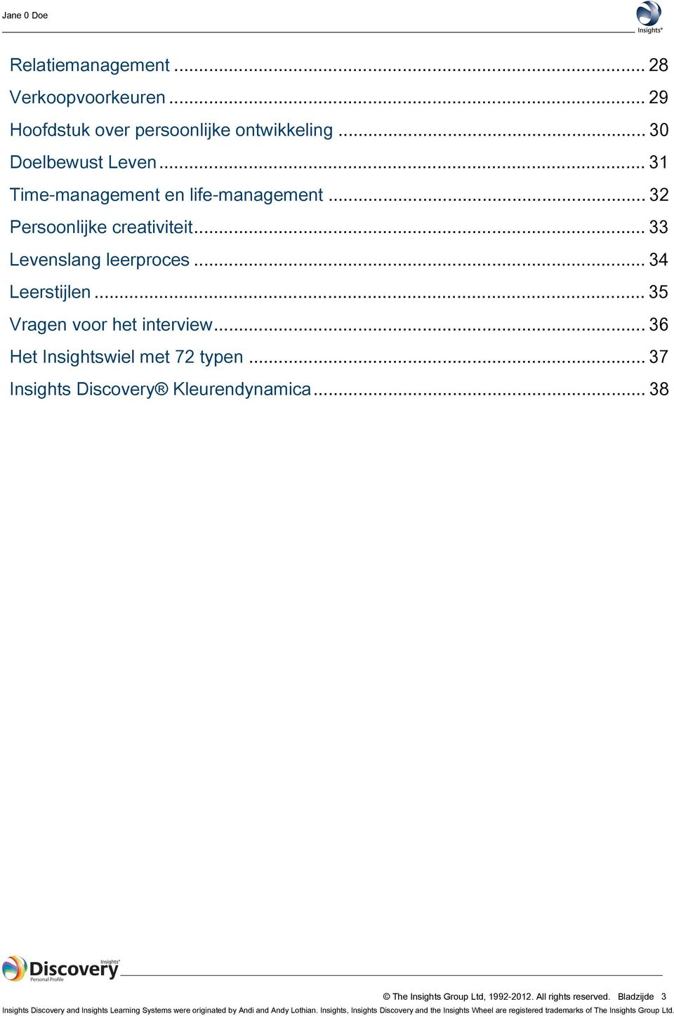 .. 37 Insights Discovery Kleurendynamica... 38 The Insights Group Ltd, 1992-2012. All rights reserved.