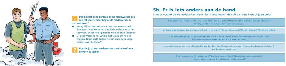 Of zeg: Volgens mij vind je het lastig om nee te zeggen. Klopt dat? Zullen we het daar eens uitgebreider over hebben? Hoe zie jij of een medewerker moeite heeft om grenzen te stellen? 5h.