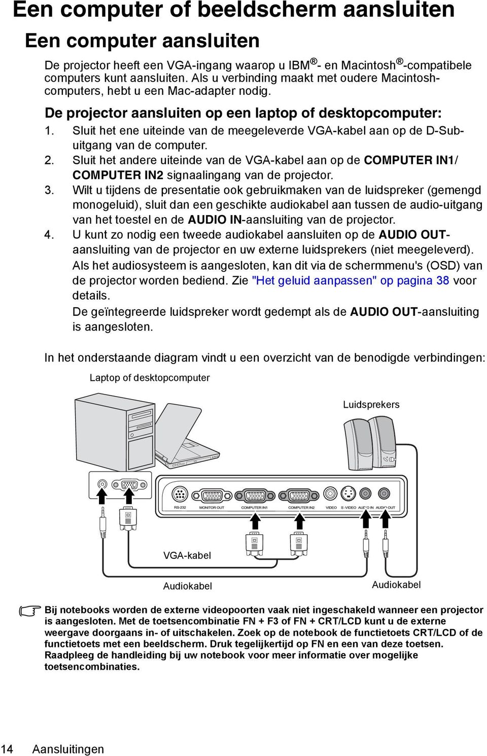 Sluit het ene uiteinde van de meegeleverde VGA-kabel aan op de D-Subuitgang van de computer. 2.