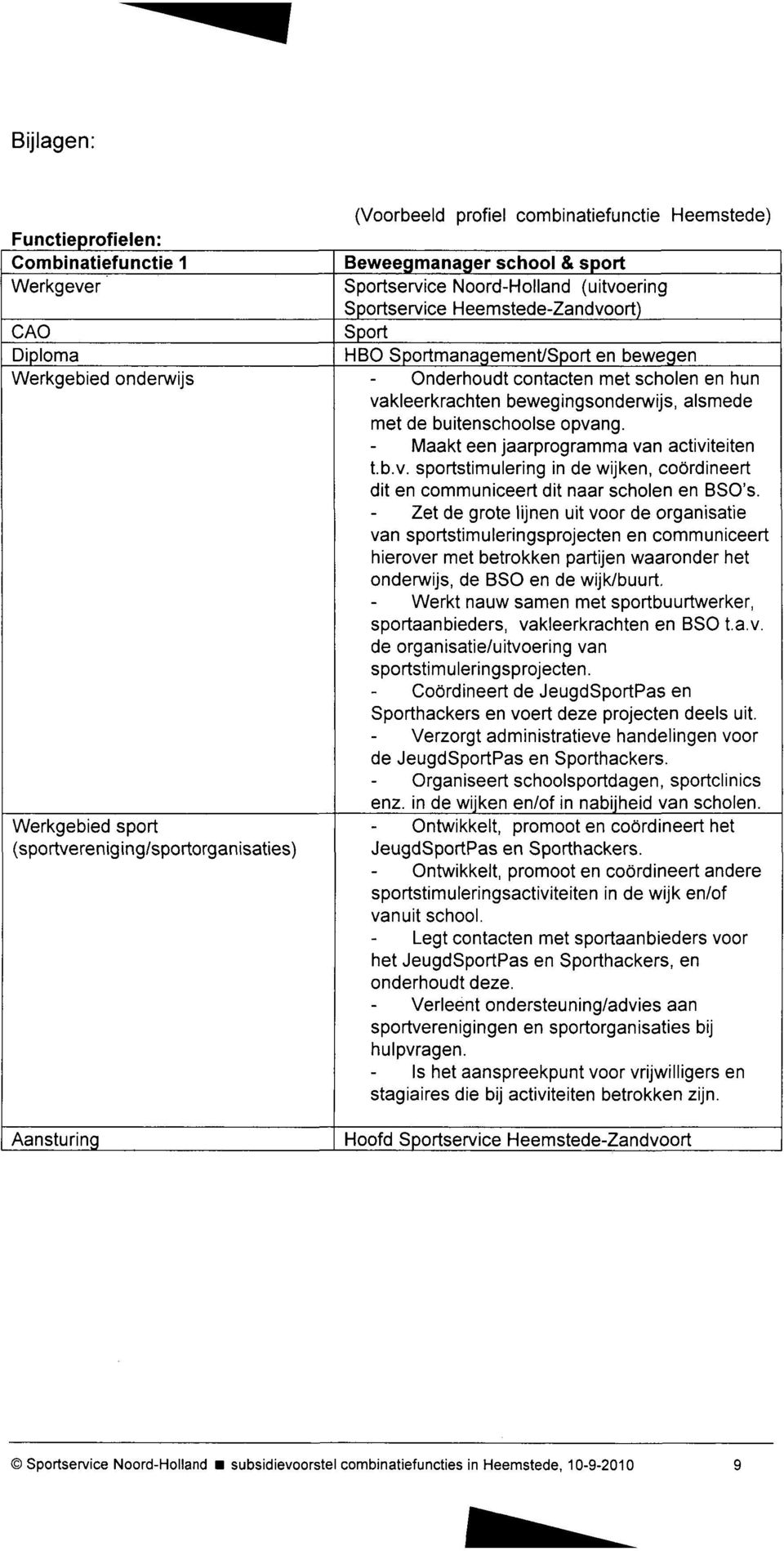 vakleerkrachten bewegingsonderwijs, alsmede met de buitenschoolse opvang. Maakt een jaarprogramma van activiteiten t.b.v. sportstimulering in de wijken, coördineert dit en communiceert dit naar scholen en BSO's.