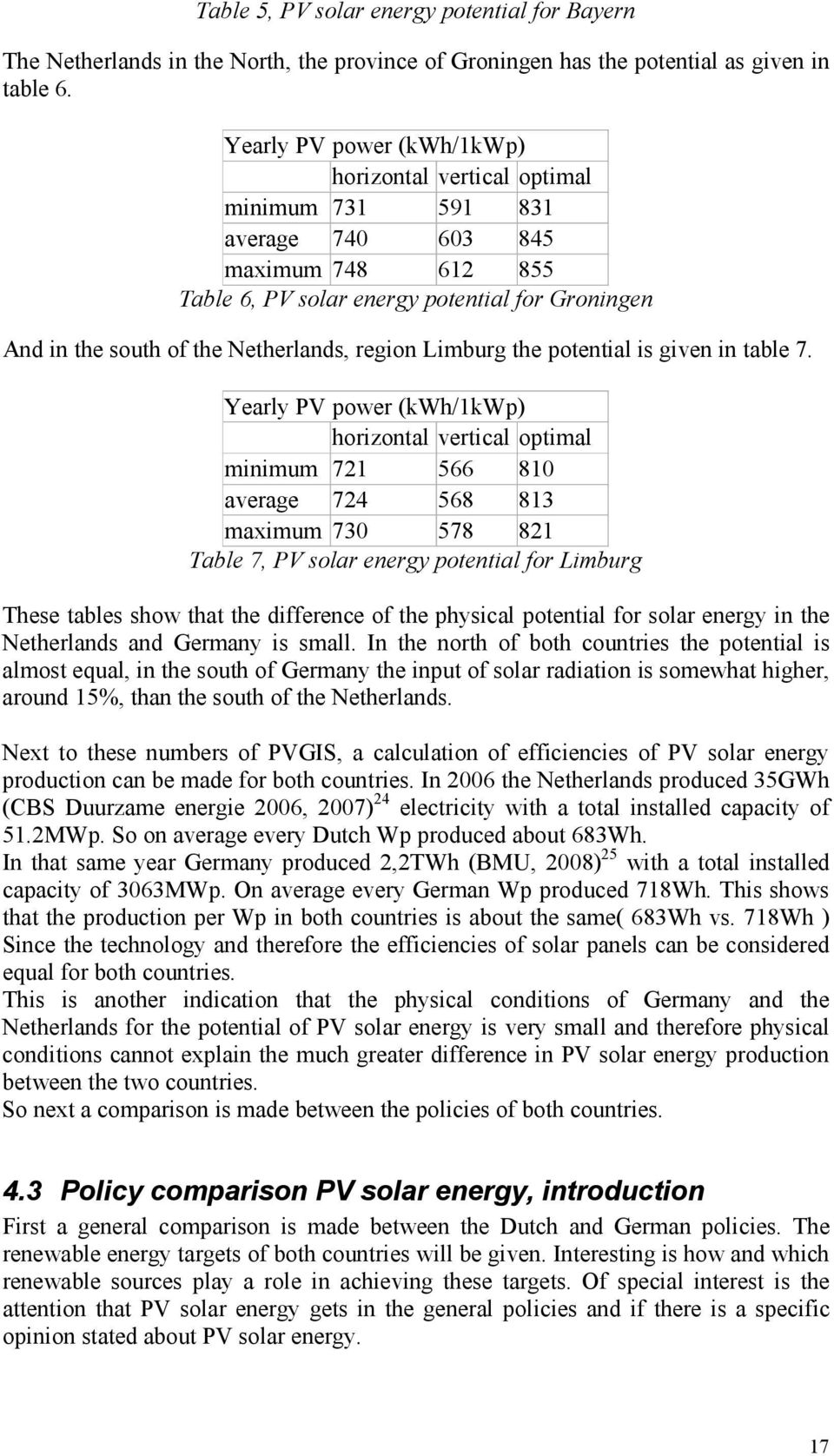 Netherlands, region Limburg the potential is given in table 7.