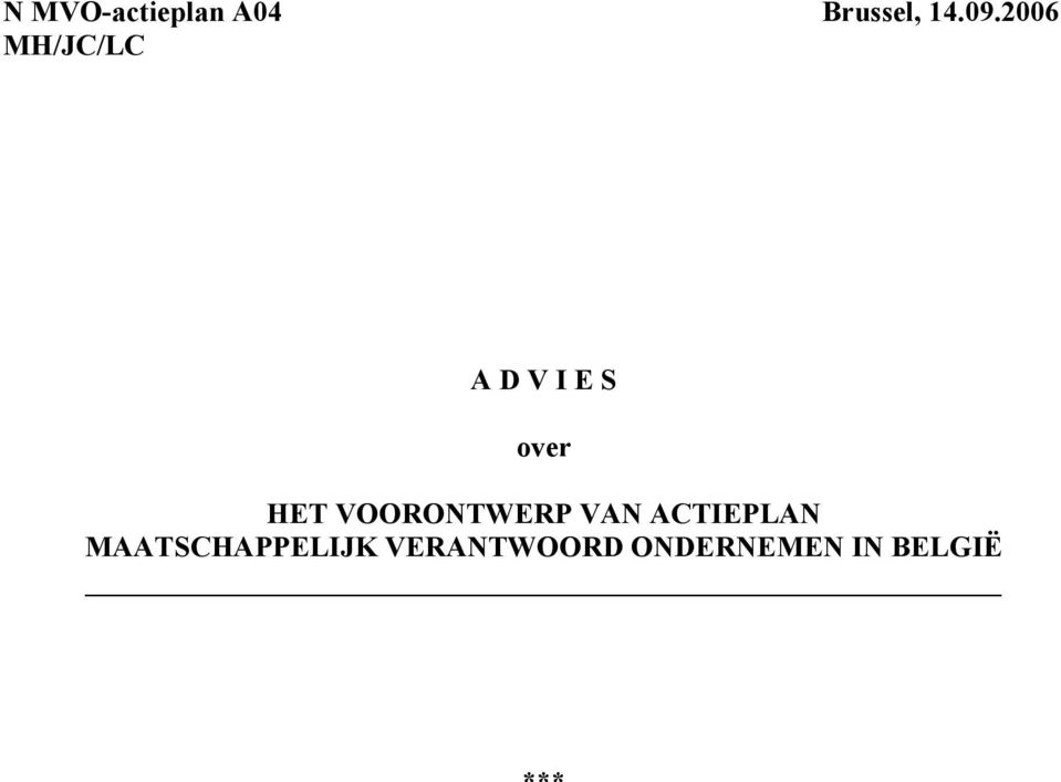 VOORONTWERP VAN ACTIEPLAN