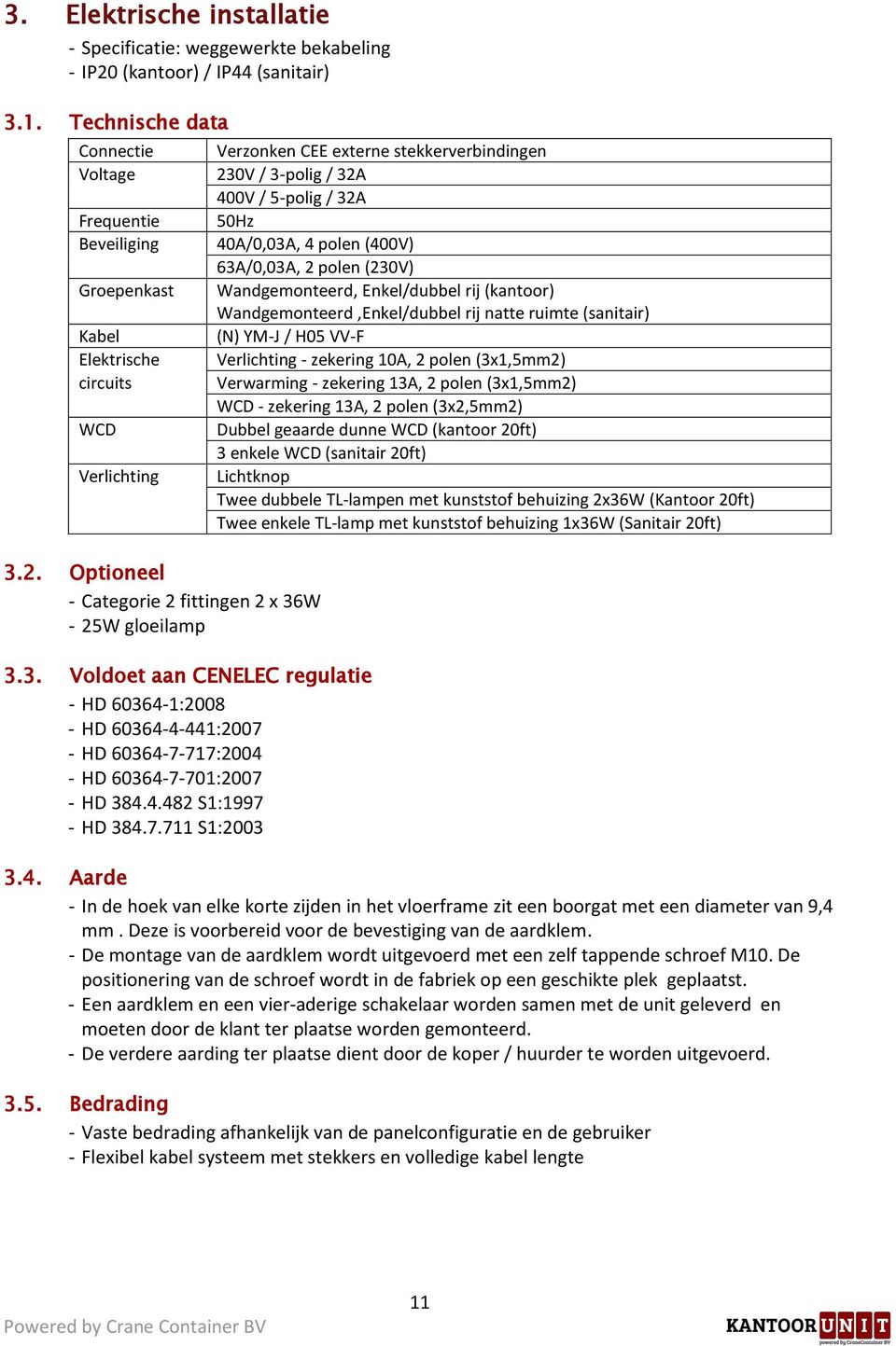 2. Optioneel - Categorie 2 fittingen 2 x 36W - 25W gloeilamp 3.3. Voldoet aan CENELEC regulatie - HD 60364-1:2008 - HD 60364-4-441:2007 - HD 60364-7-717:2004 - HD 60364-7-701:2007 - HD 384.4.482 S1:1997 - HD 384.