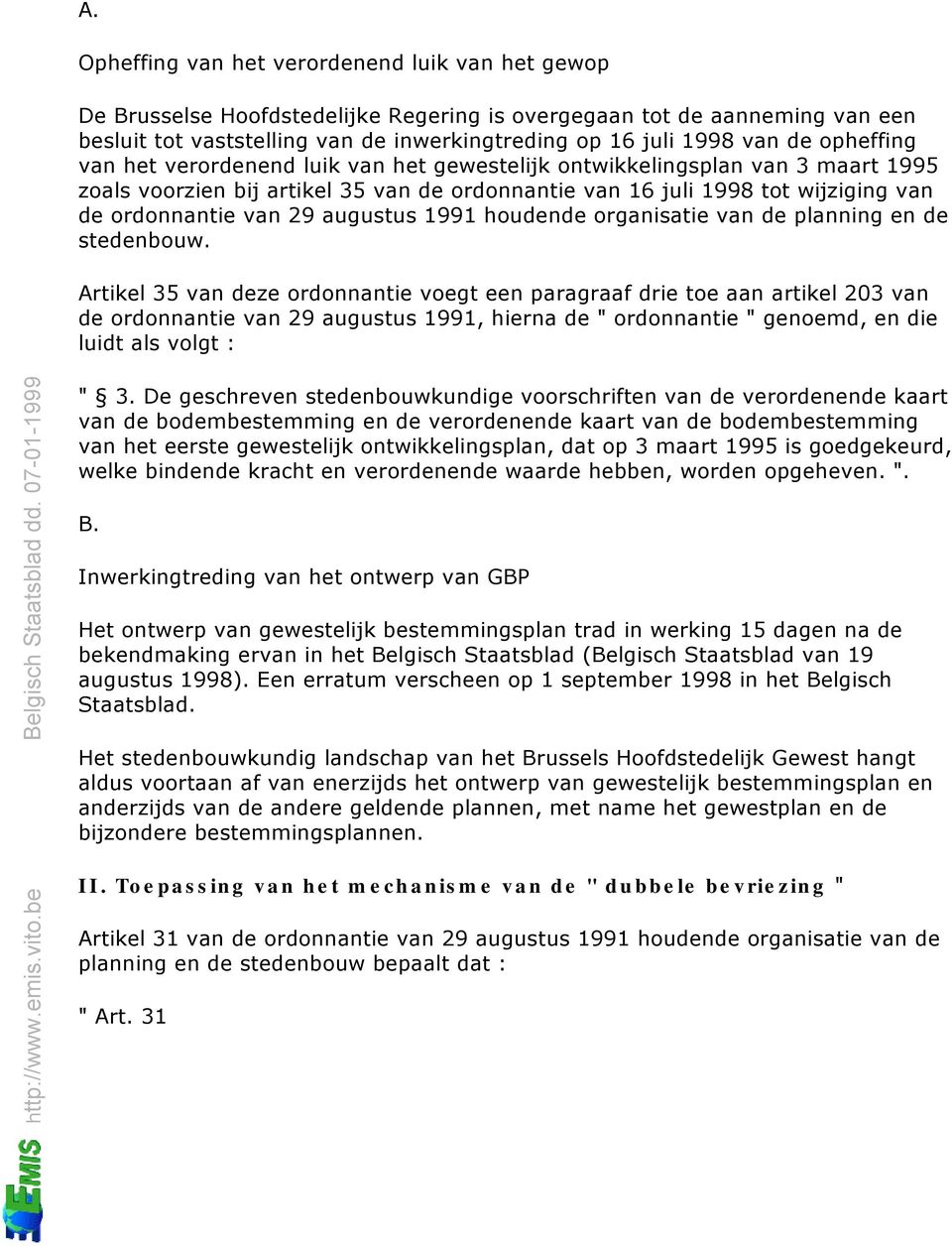 augustus 1991 houdende organisatie van de planning en de stedenbouw.