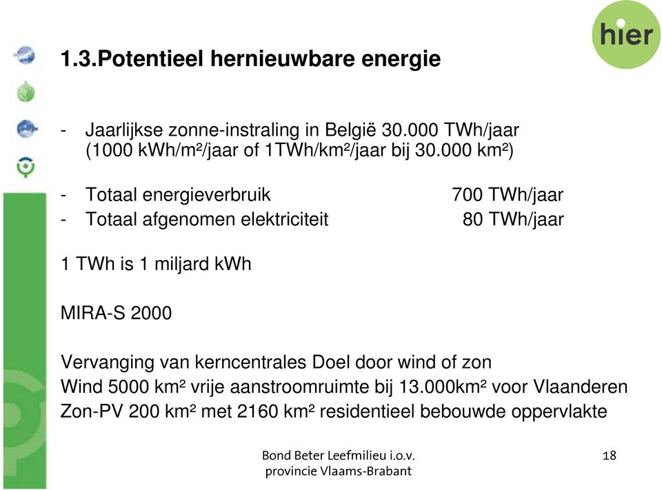 000 km²) - Totaal energieverbruik 700 TWh/jaar - Totaal afgenomen elektriciteit 80 TWh/jaar 1 TWh is 1 miljard