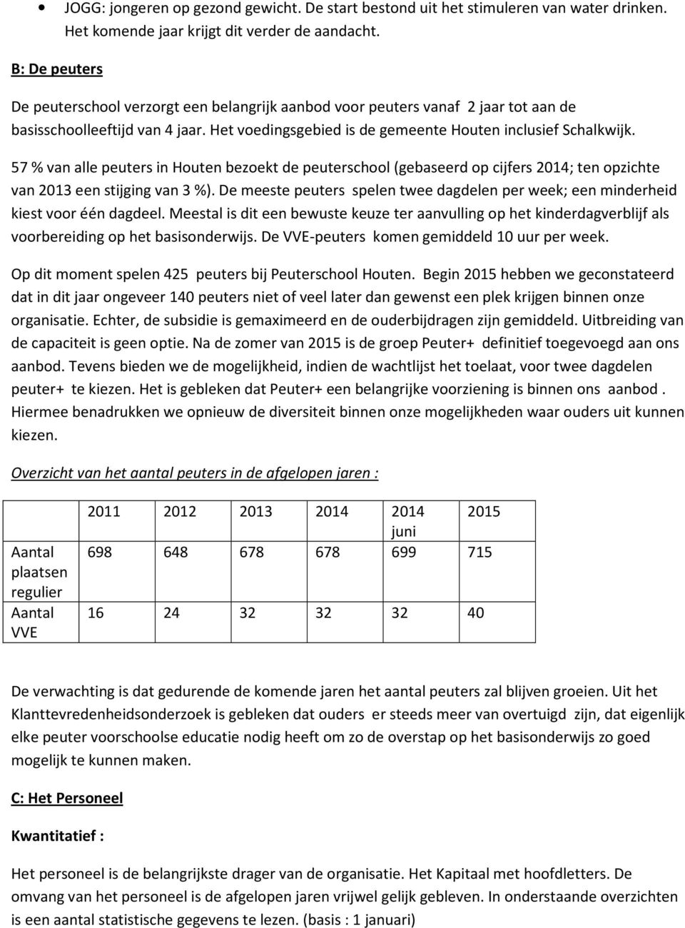 57 % van alle peuters in Houten bezoekt de peuterschool (gebaseerd op cijfers 2014; ten opzichte van 2013 een stijging van 3 %).