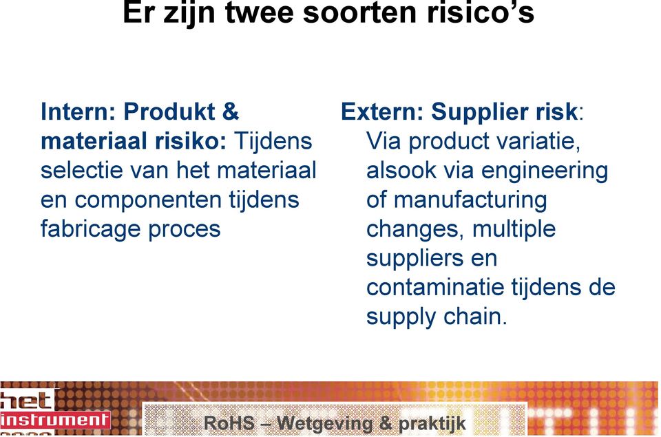 Extern: Supplier risk: Via product variatie, alsook via engineering of