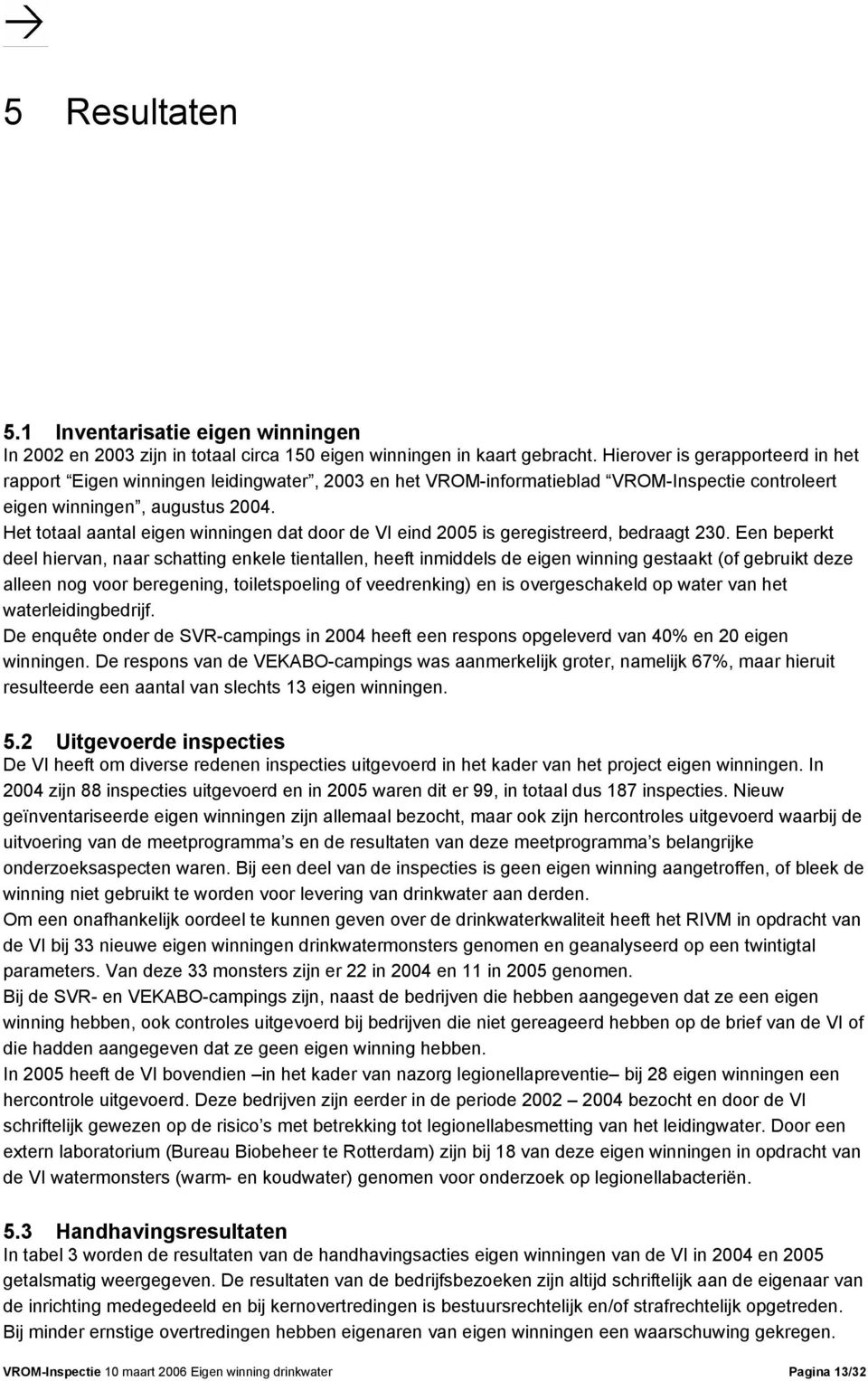 Het totaal aantal eigen winningen dat door de VI eind 2005 is geregistreerd, bedraagt 230.