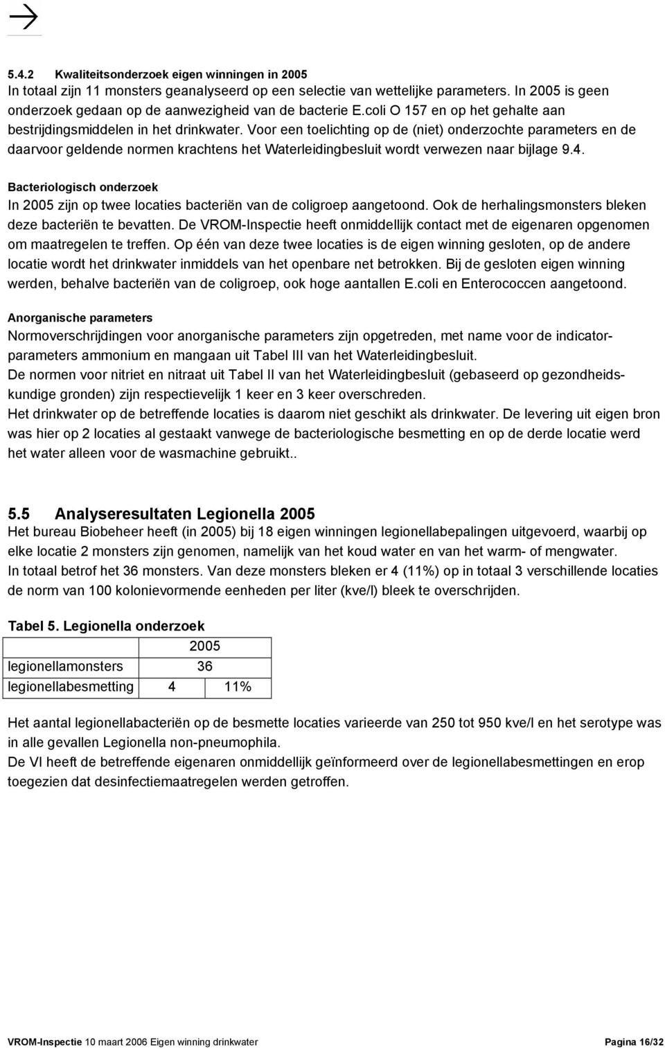 Voor een toelichting op de (niet) onderzochte parameters en de daarvoor geldende normen krachtens het Waterleidingbesluit wordt verwezen naar bijlage 9.4.