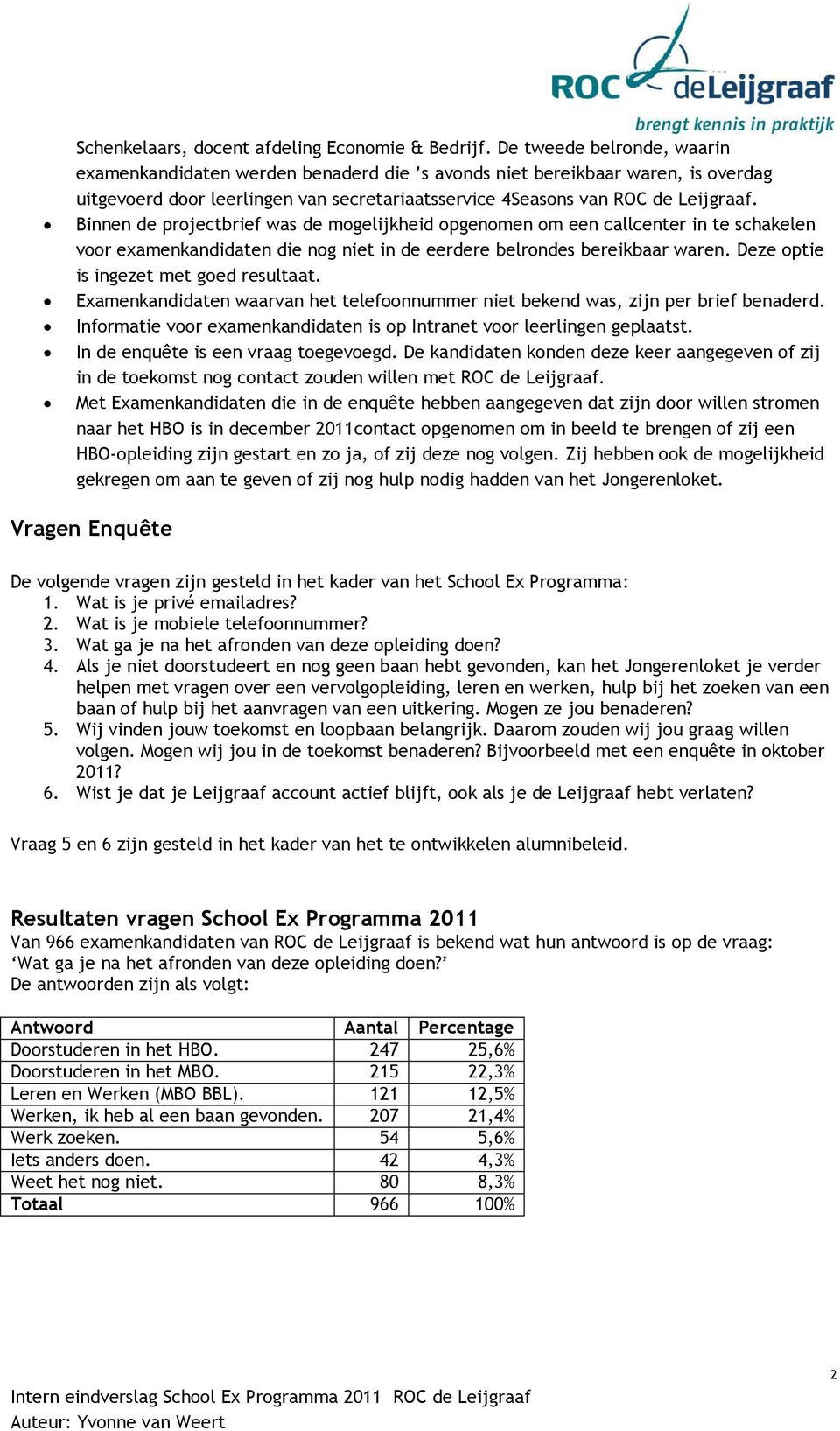 Binnen de projectbrief was de mogelijkheid opgenomen om een callcenter in te schakelen voor examenkandidaten die nog niet in de eerdere belrondes bereikbaar waren.