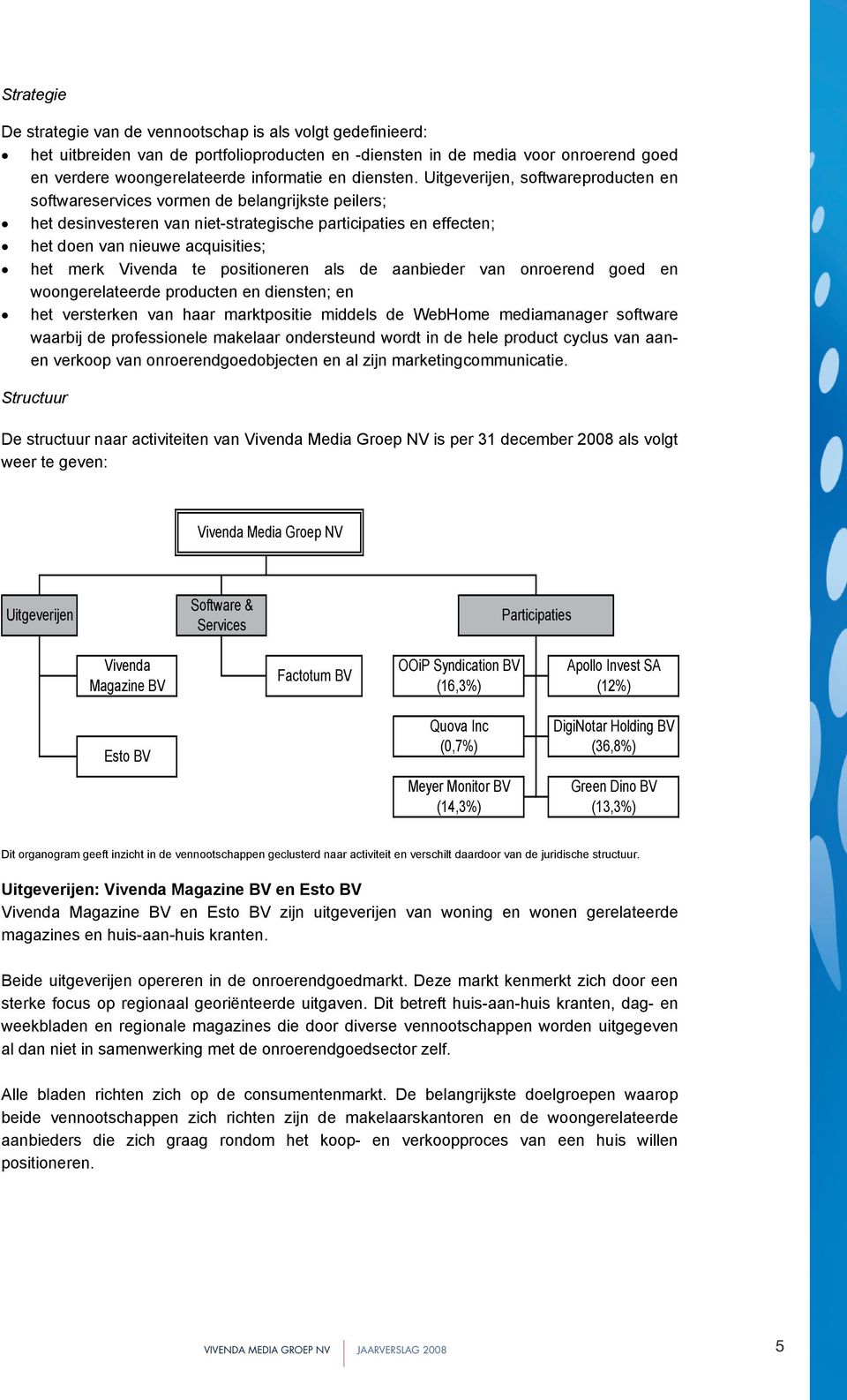 Uitgeverijen, softwareproducten en softwareservices vormen de belangrijkste peilers; het desinvesteren van niet-strategische participaties en effecten; het doen van nieuwe acquisities; het merk