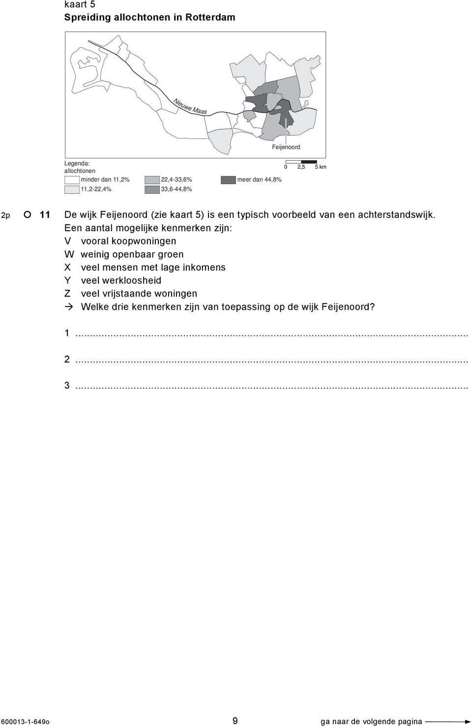 Een aantal mogelijke kenmerken zijn: V vooral koopwoningen W weinig openbaar groen X veel mensen met lage inkomens Y veel werkloosheid