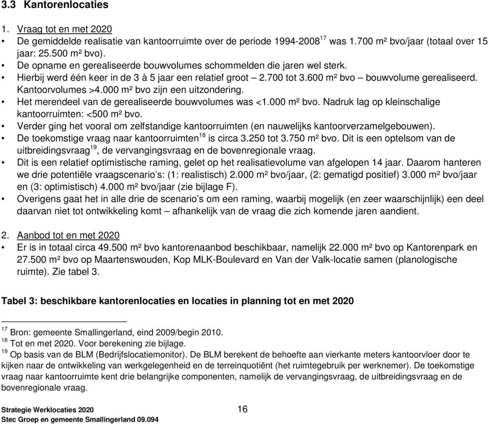 000 m² bvo zijn een uitzondering. Het merendeel van de gerealiseerde bouwvolumes was <1.000 m² bvo. Nadruk lag op kleinschalige kantoorruimten: <500 m² bvo.