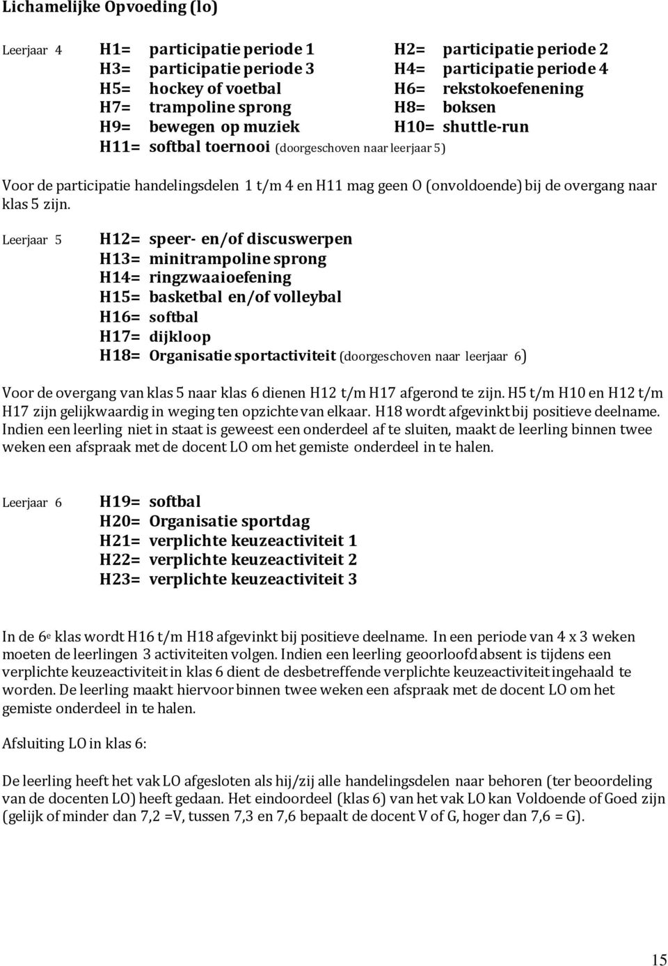 bij de overgang naar klas 5 zijn.