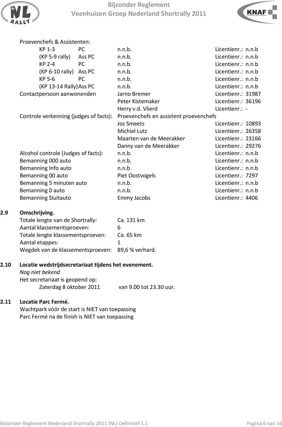 : Controle verkenning (judges of facts): Proevenchefs en assistent proevenchefs Jos Smeets Licentienr.: 10893 Michiel Lutz Licentienr.: 26358 Maarten van de Meerakker Licentienr.