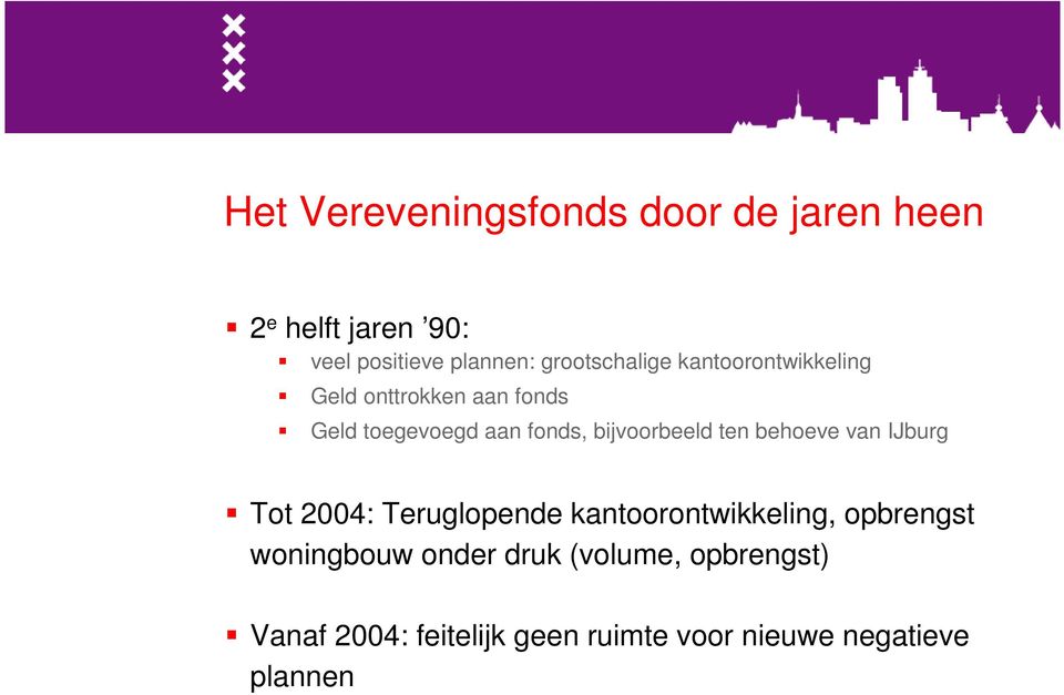 bijvoorbeeld ten behoeve van IJburg Tot 2004: Teruglopende kantoorontwikkeling, opbrengst