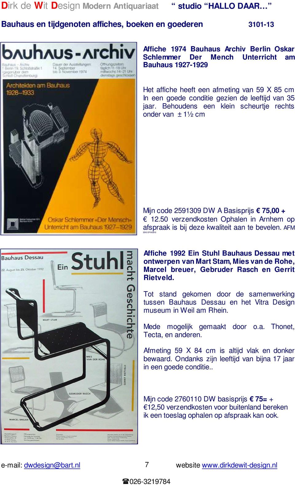 AFM 2010 OPM 3010 Affiche 1992 Ein Stuhl Bauhaus Dessau met ontwerpen van Mart Stam, Mies van de Rohe, Marcel breuer, Gebruder Rasch en Gerrit Rietveld.