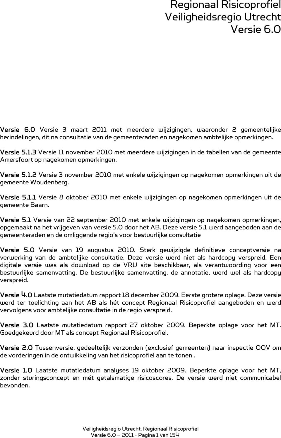 Versie 5.1.2 Versie 3 november 2010 met enkele wijzigingen op nagekomen opmerkingen uit de gemeente Woudenberg. Versie 5.1.1 Versie 8 oktober 2010 met enkele wijzigingen op nagekomen opmerkingen uit de gemeente Baarn.