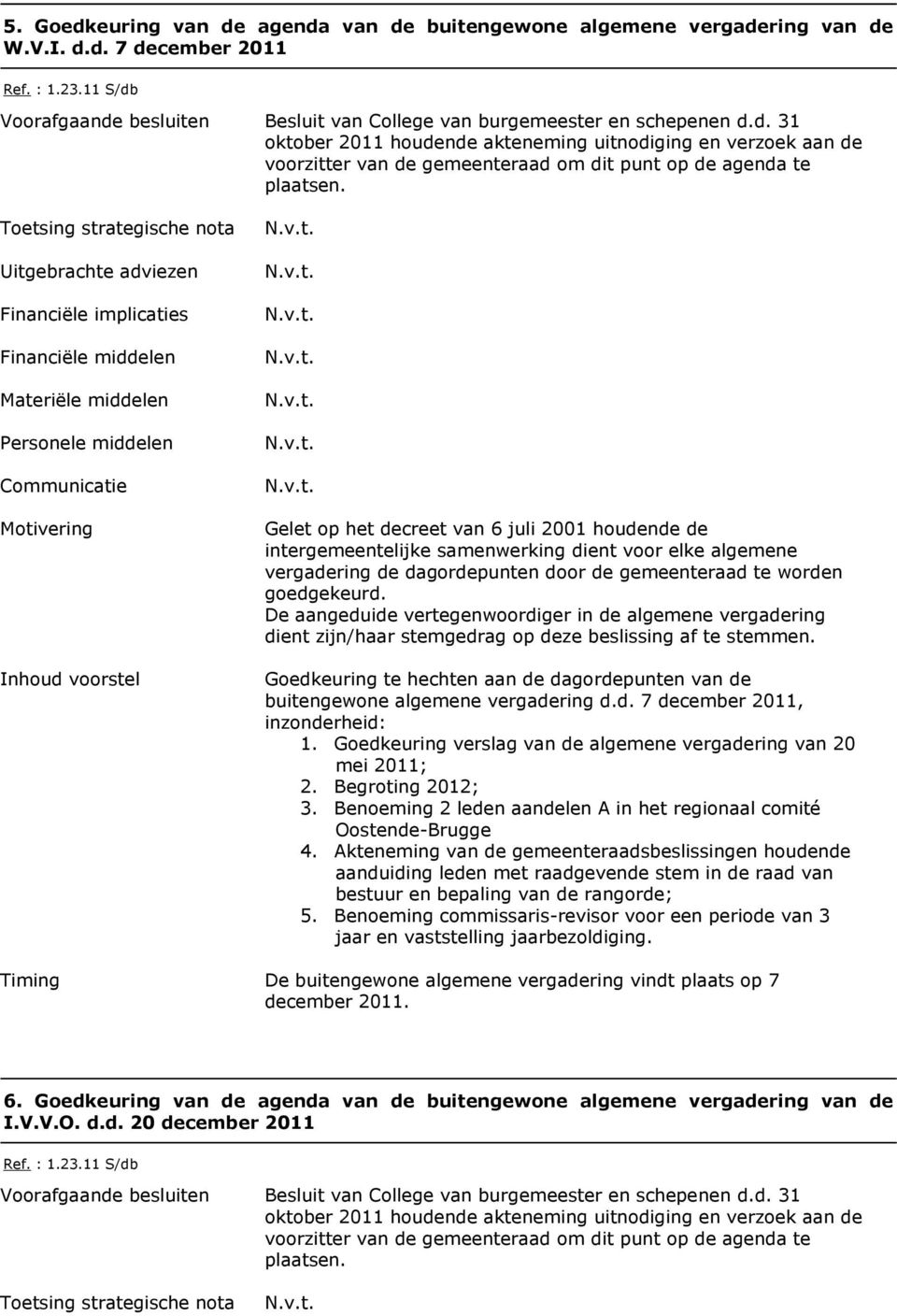 Gelet op het decreet van 6 juli 2001 houdende de intergemeentelijke samenwerking dient voor elke algemene vergadering de dagordepunten door de gemeenteraad te worden goedgekeurd.