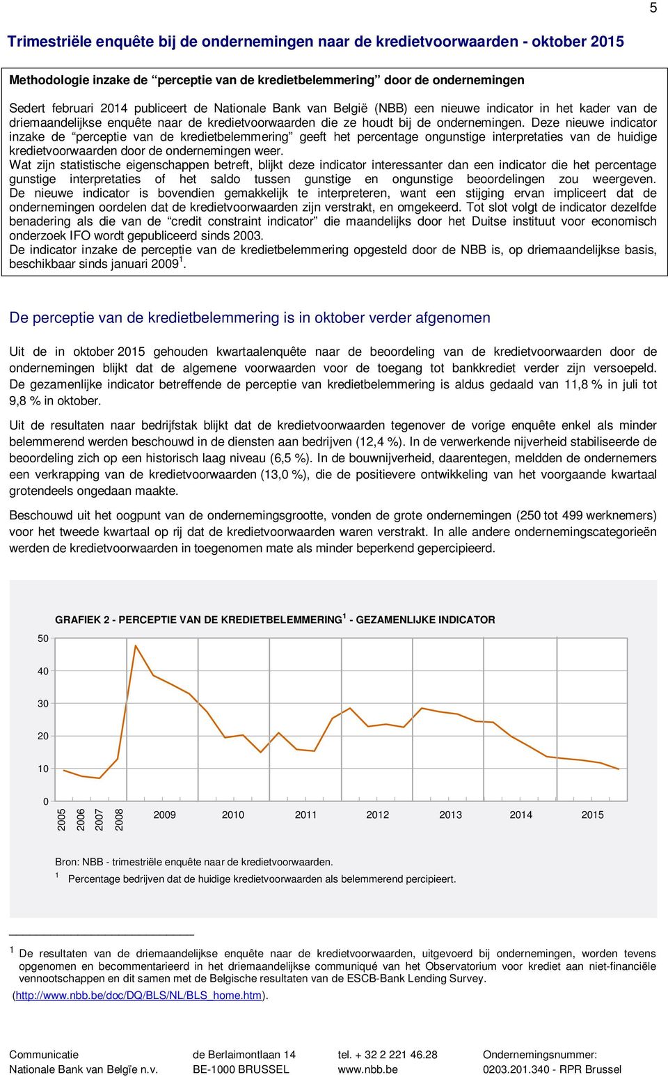 Deze nieuwe indicator inzake de perceptie van de kredietbelemmering geeft het percentage ongunstige interpretaties van de huidige kredietvoorwaarden door de ondernemingen weer.