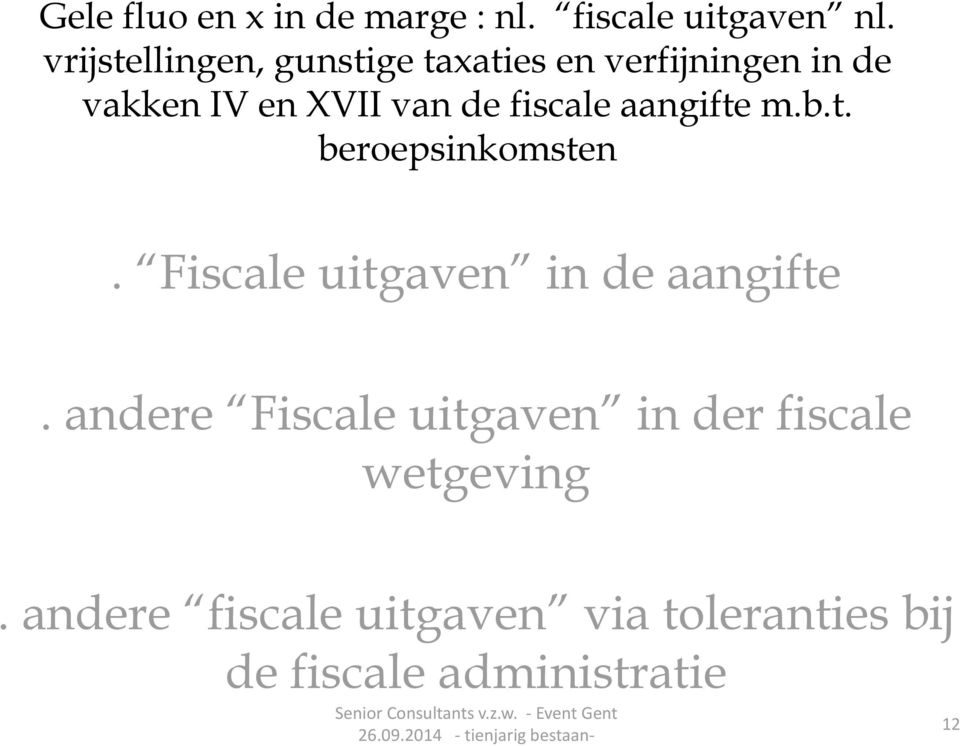 fiscale aangifte m.b.t. beroepsinkomsten. Fiscale uitgaven in de aangifte.