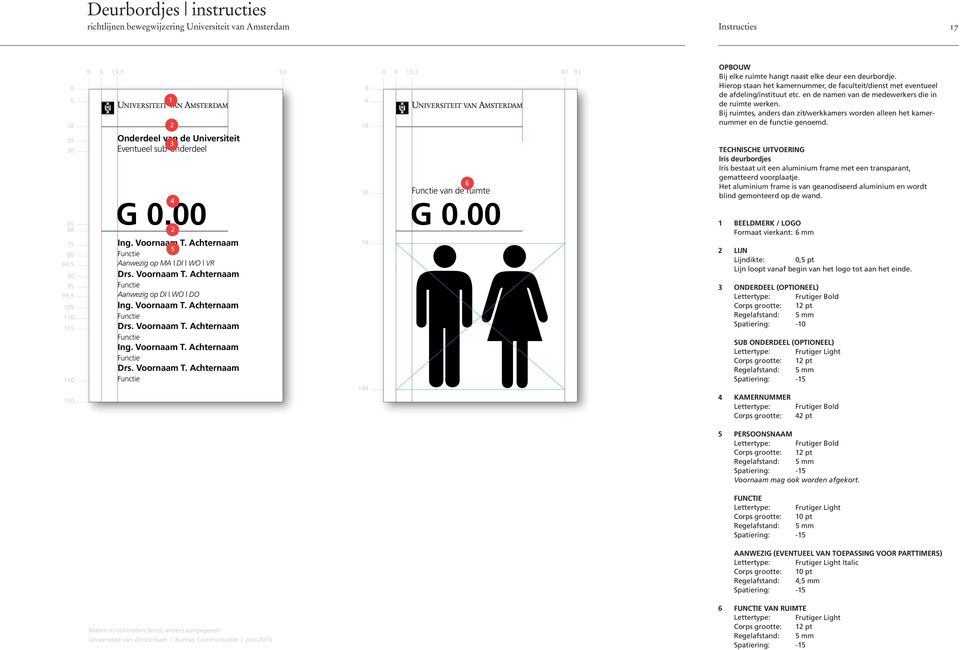 Bij ruimtes, anders dan zit/werkkamers worden alleen het kamernummer en de functie genoemd. 3 6 68 7 8 84, 9 9 99, 4 Onderdeel van de Universiteit 3 Eventueel sub-onderdeel G. 4 Ing. Voornaam T.