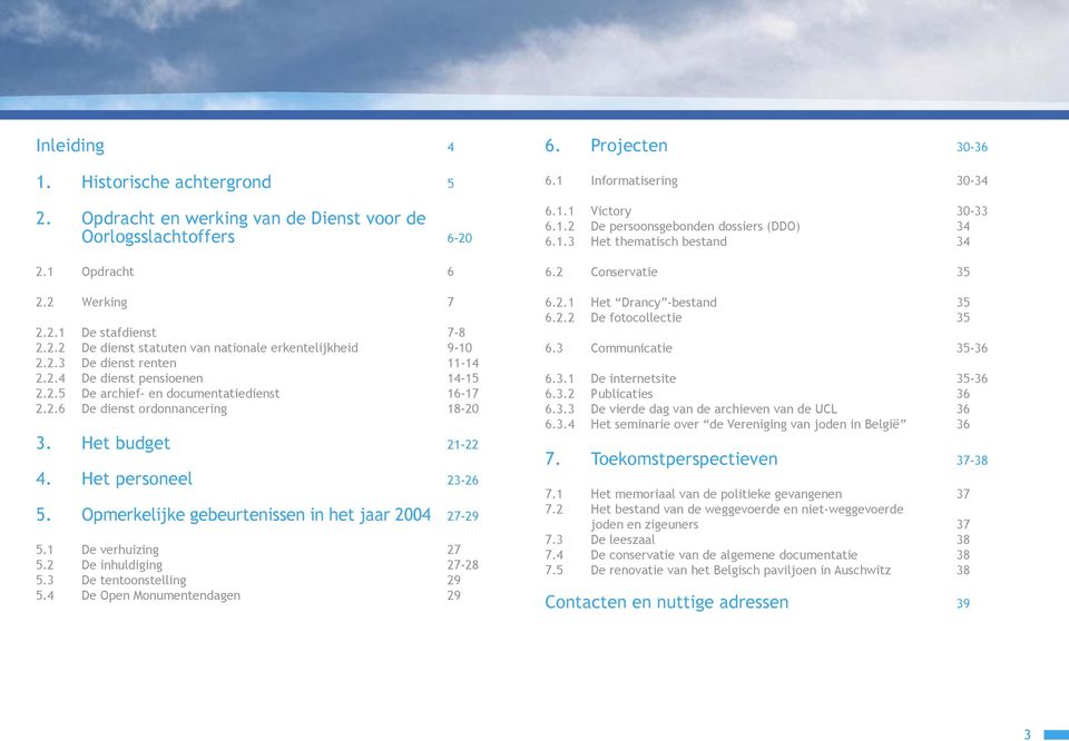 Opmerkelijke gebeurtenissen in het jaar 2004 27-29 5.1 De verhuizing 27 5.2 De inhuldiging 27-28 5.3 De tentoonstelling 29 5.4 De Open Monumentendagen 29 6. Projecten 30-36 6.