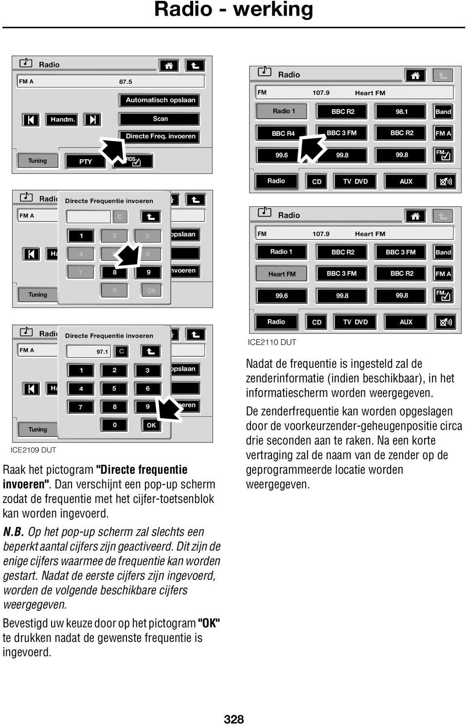 Dan verschijnt een pop-up scherm zodat de frequentie met het cijfer-toetsenblok kan worden ingevoerd. N.B. Op het pop-up scherm zal slechts een beperkt aantal cijfers zijn geactiveerd.