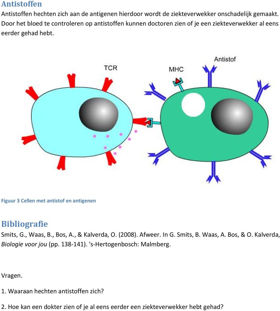 Figuur 3 Cellen met antistof en antigenen Bibliografie Smits, G., Waas, B., Bos, A., & Kalverda, O. (2008). Afweer. In G. Smits, B. Waas, A.