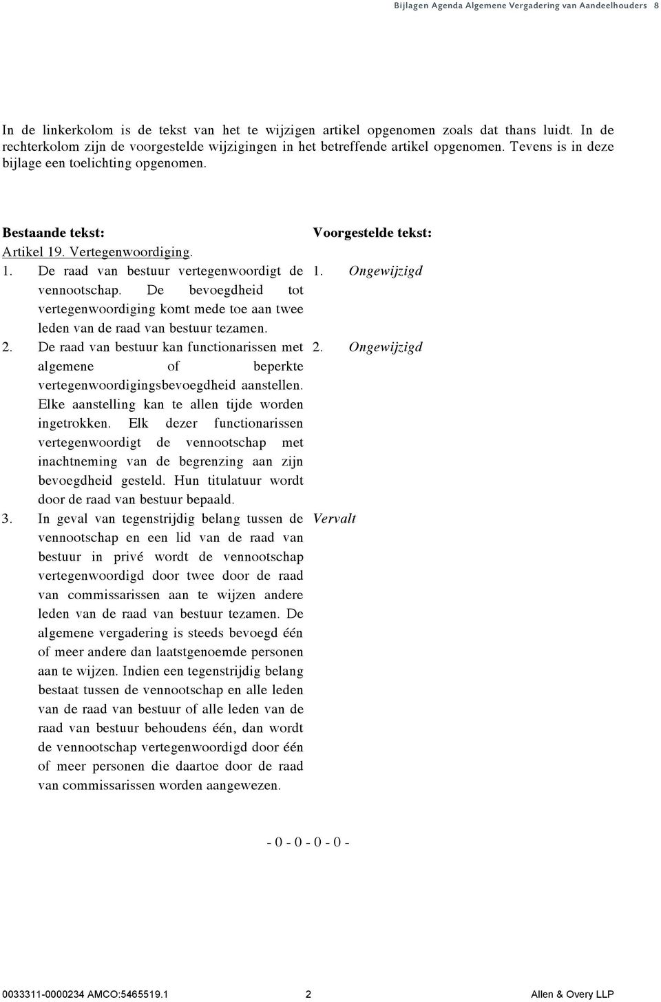 . Vertegenwoordiging. 1. De raad van bestuur vertegenwoordigt de vennootschap. De bevoegdheid tot vertegenwoordiging komt mede toe aan twee leden van de raad van bestuur tezamen. 2.