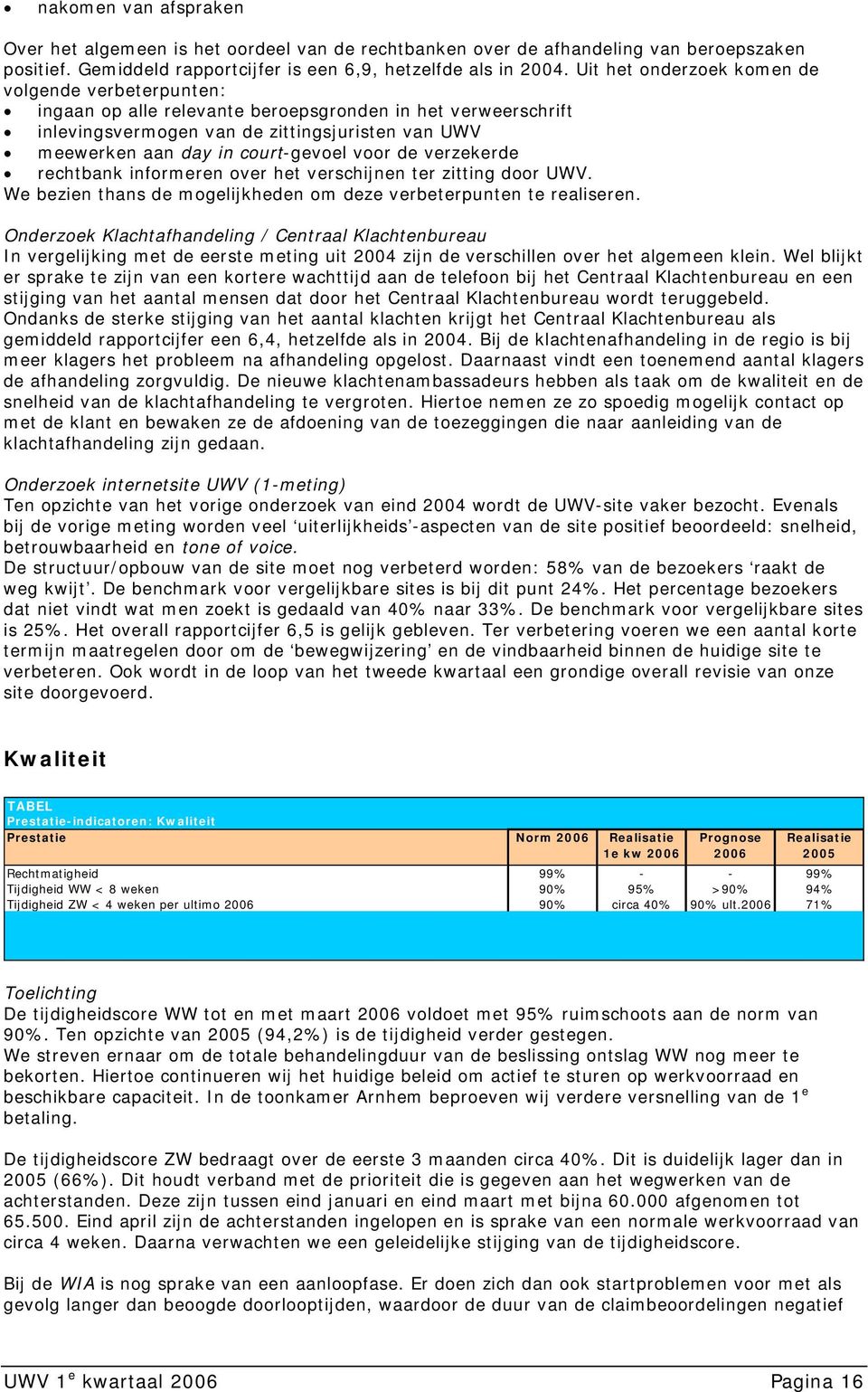 voor de verzekerde rechtbank informeren over het verschijnen ter zitting door UWV. We bezien thans de mogelijkheden om deze verbeterpunten te realiseren.