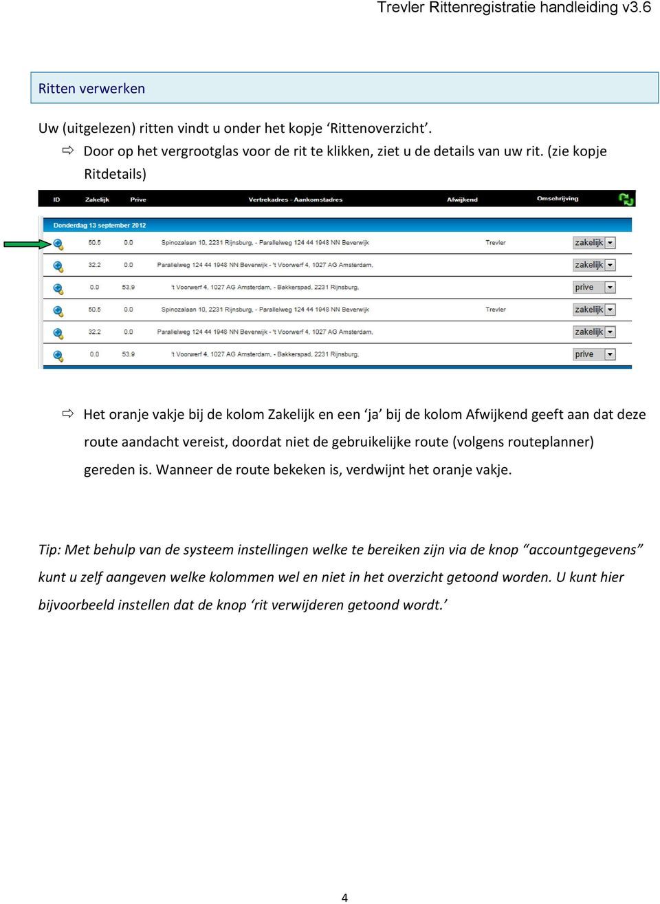 route (volgens routeplanner) gereden is. Wanneer de route bekeken is, verdwijnt het oranje vakje.