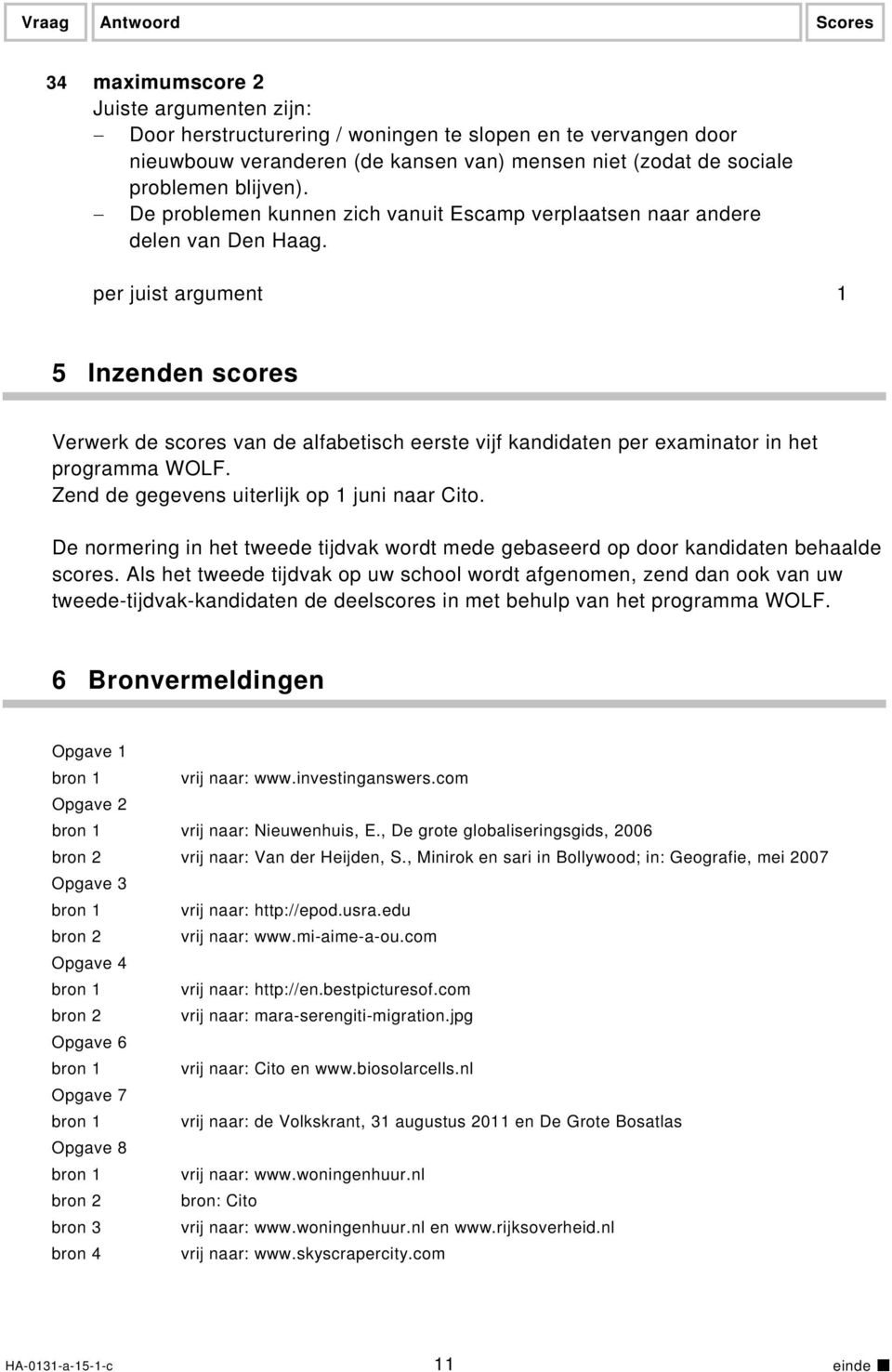 per juist argument 1 5 Inzenden scores Verwerk de scores van de alfabetisch eerste vijf kandidaten per examinator in het programma WOLF. Zend de gegevens uiterlijk op 1 juni naar Cito.