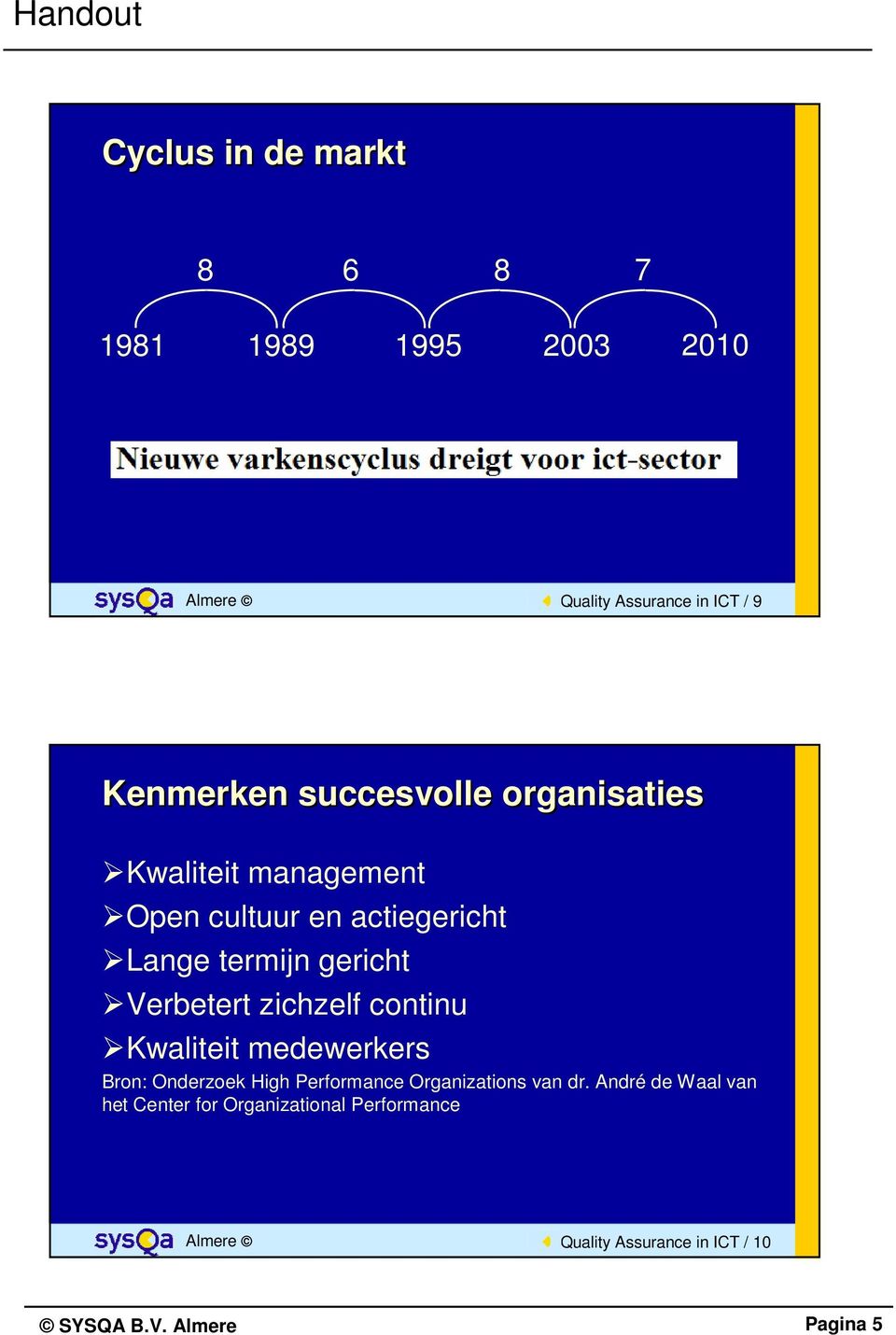 Verbetert zichzelf continu Kwaliteit medewerkers Bron: Onderzoek High Performance Organizations van