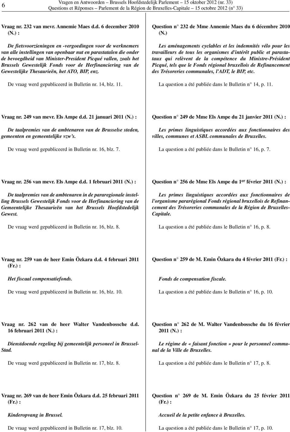 Gewestelijk Fonds voor de Herfinanciering van de Gewestelijke Thesaurieën, het ATO, BIP, enz. De vraag werd gepubliceerd in Bulletin nr. 14, blz. 11.