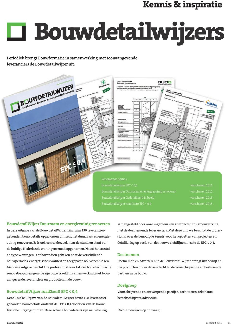 BouwdetailWĳzer road2zer0 EPC < 0,4 verschenen 2015 BouwdetailWĳzer Duurzaam en energiezuinig renoveren In deze uitgave van de BouwdetailWĳzer zĳn ruim 150 leveranciergebonden bouwdetails opgenomen