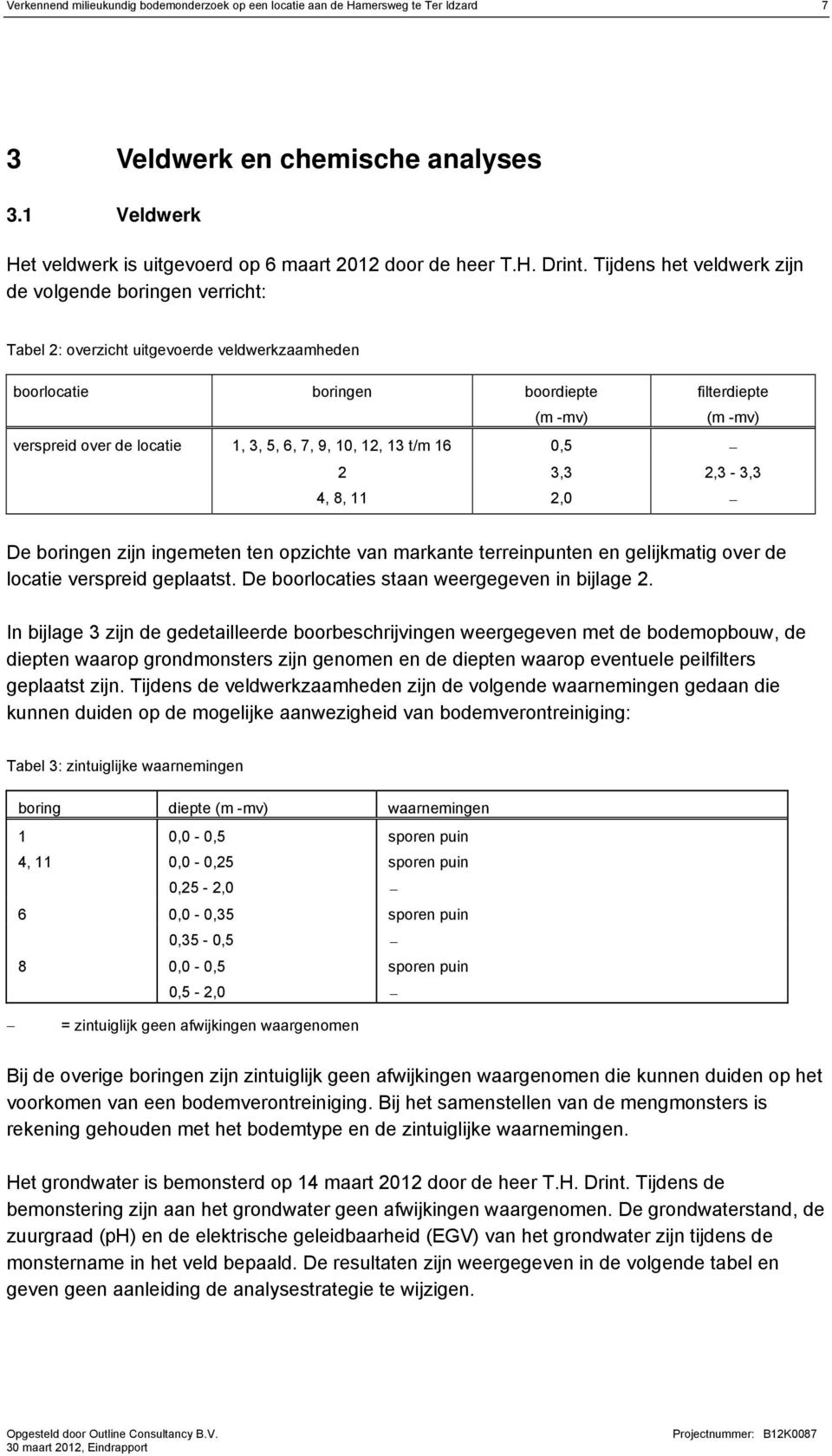 6, 7, 9,, 2, 3 t/m 6,5 2 3,3 2,3-3,3 4, 8, 2, De boringen zijn ingemeten ten opzichte van markante terreinpunten en gelijkmatig over de locatie verspreid geplaatst.