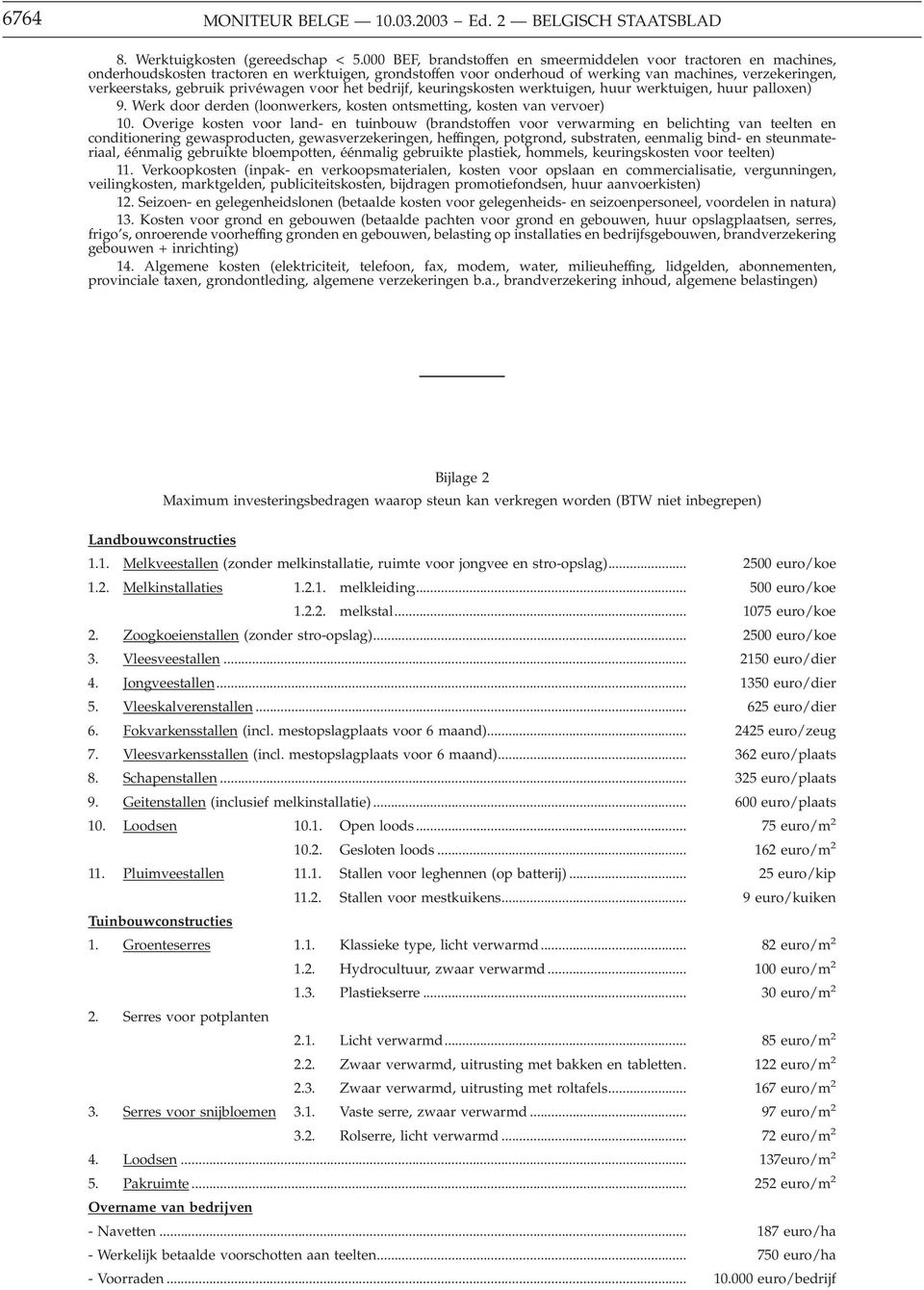 privéwagen voor het bedrijf, keuringskosten werktuigen, huur werktuigen, huur palloxen) 9. Werk door derden (loonwerkers, kosten ontsmetting, kosten van vervoer) 10.