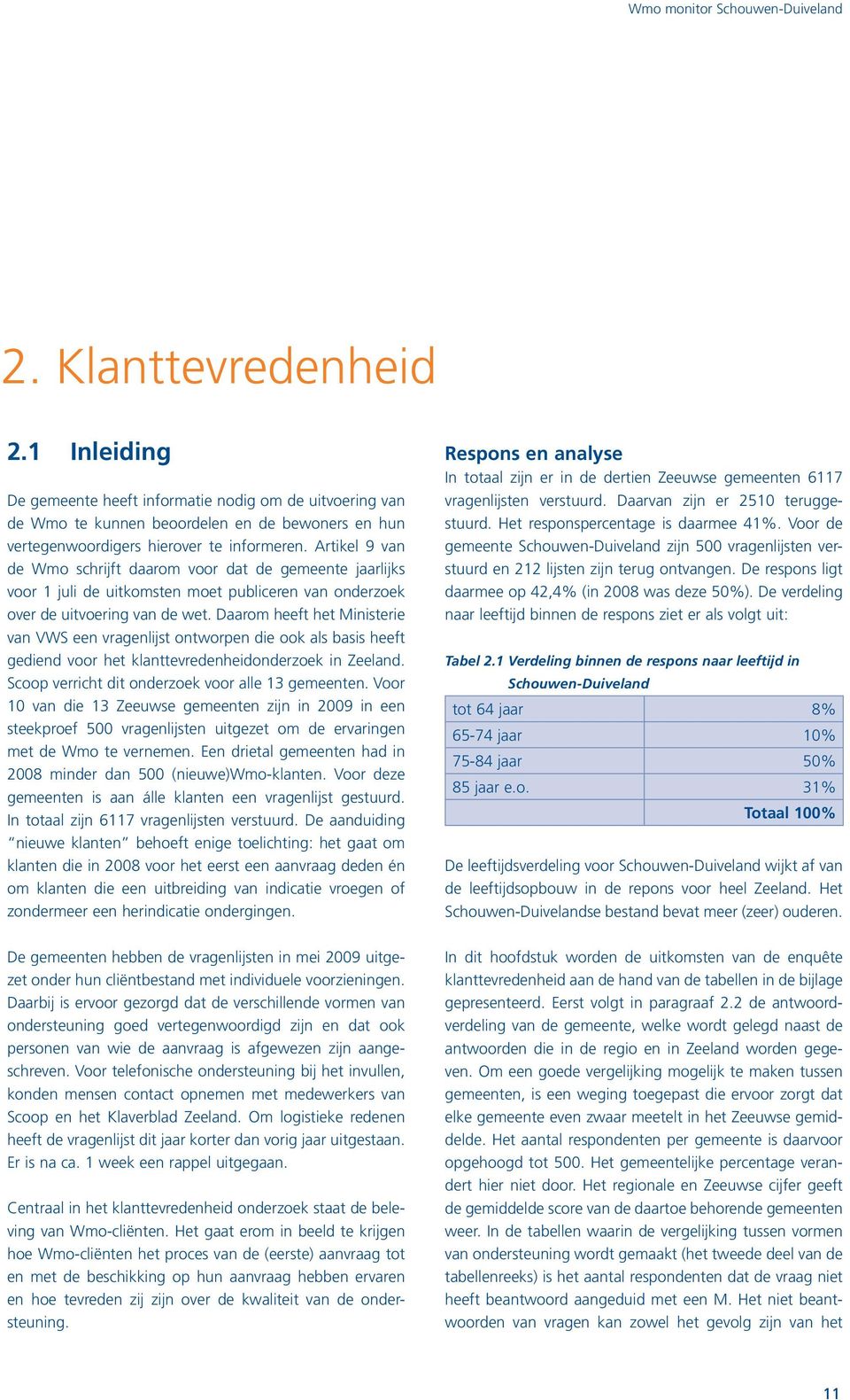 Daarom heeft het Ministerie van VWS een vragenlijst ontworpen die ook als basis heeft gediend voor het klanttevredenheidonderzoek in Zeeland. Scoop verricht dit onderzoek voor alle 13 gemeenten.