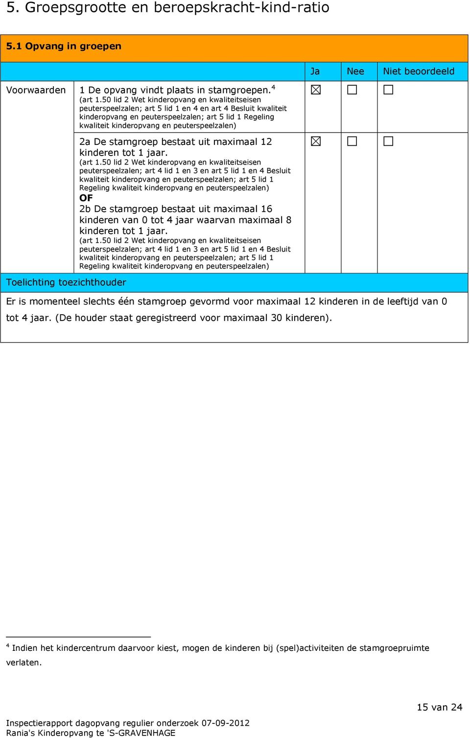 peuterspeelzalen; art 4 lid 1 en 3 en art 5 lid 1 en 4 Besluit kwaliteit kinderopvang en peuterspeelzalen; art 5 lid 1 Regeling OF 2b De stamgroep bestaat uit maximaal 16 kinderen van 0 tot 4 jaar