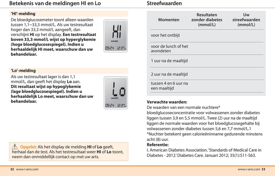 Lo -melding Als uw testresultaat lager is dan 1,1 mmol/l, dan geeft het display Lo aan. Dit resultaat wijst op hypoglykemie (lage bloedglucosespiegel).