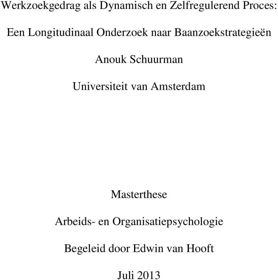 Schuurman Universiteit van Amsterdam Masterthese Arbeids-