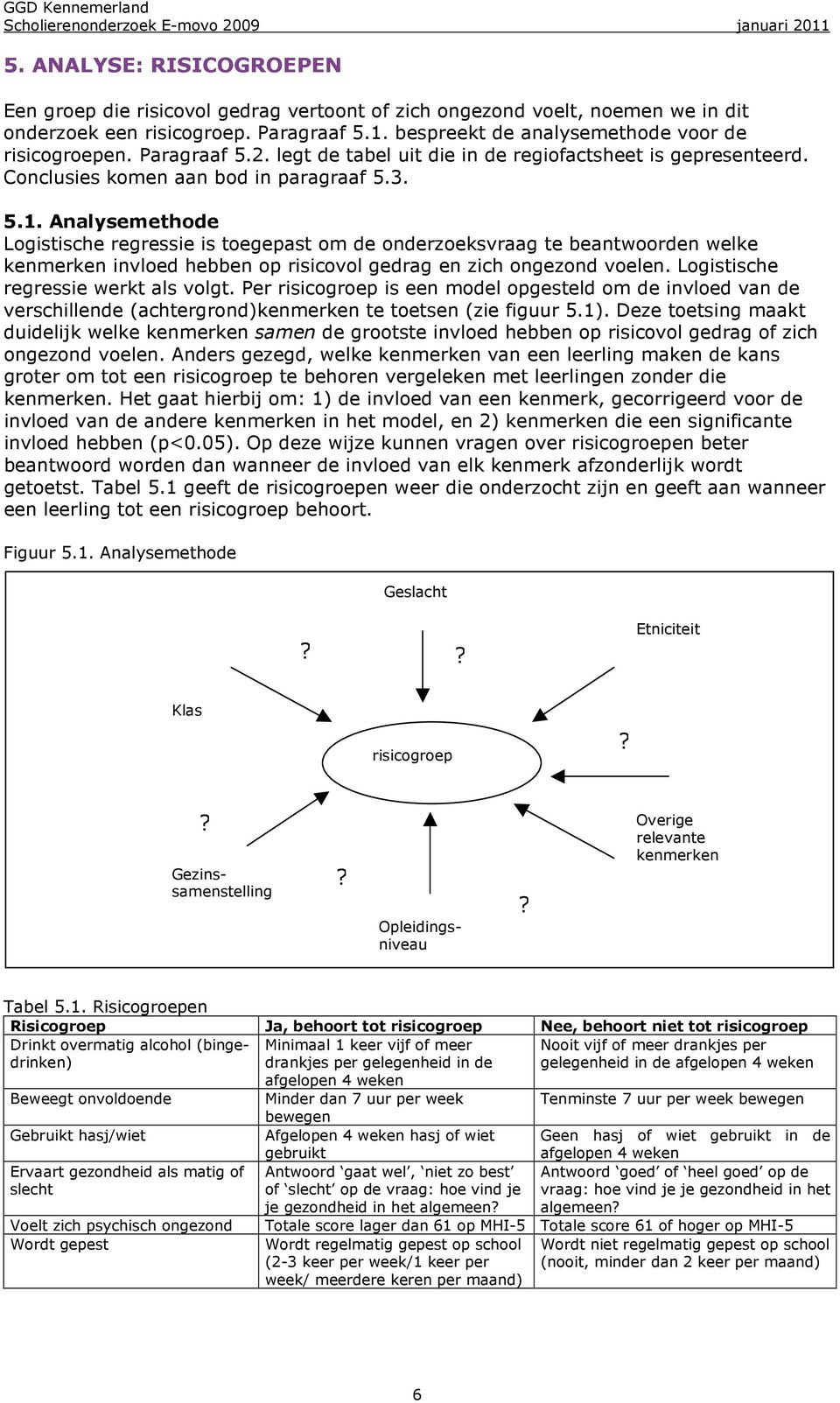 Analysemethode Logistische regressie is toegepast om de onderzoeksvraag te beantwoorden welke kenmerken invloed hebben op risicovol gedrag en zich ongezond voelen.