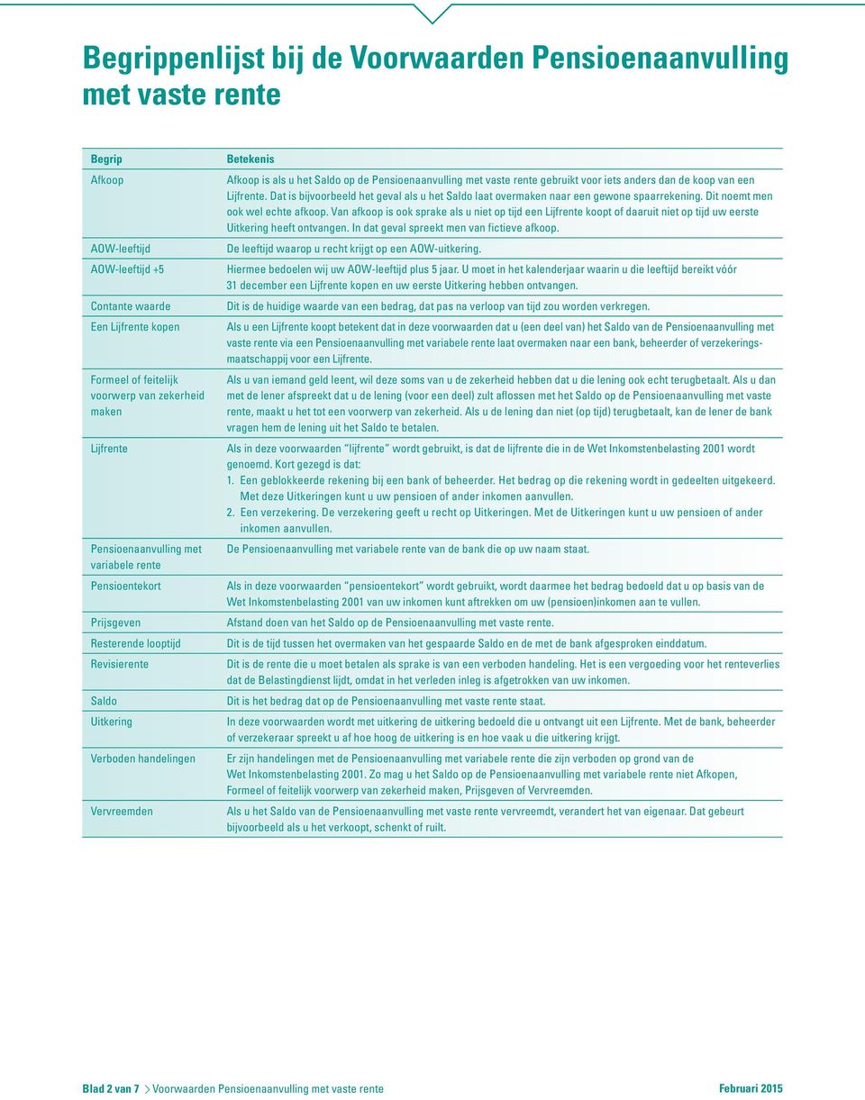 Pensioenaanvulling met vaste rente gebruikt voor iets anders dan de koop van een Lijfrente. Dat is bijvoorbeeld het geval als u het Saldo laat overmaken naar een gewone spaarrekening.