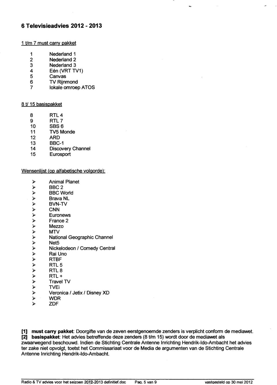 Channel Net5 Nickelodeon / Comedy Central Rai Uno RTBF RTL 5 RTL 8 RTL + Travel TV TVEi Veronica / Jetix / Disney XD WDR ZDF [1] must carry pakket: Doorgifte van de zeven eerstgenoemde zenders is