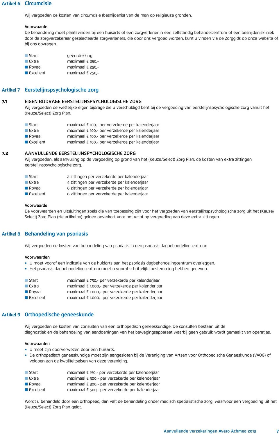 vergoed worden, kunt u vinden via de Zorggids op onze website of bij ons opvragen. maximaal 250,- maximaal 250,- maximaal 250,- Artikel 7 Eerstelijnspsychologische zorg 7.