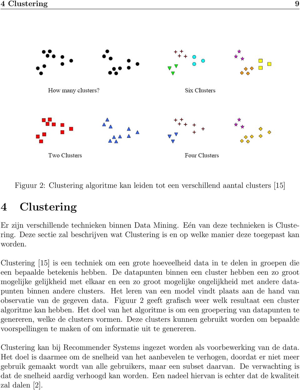 Clustering [15] is een techniek om een grote hoeveelheid data in te delen in groepen die een bepaalde betekenis hebben.