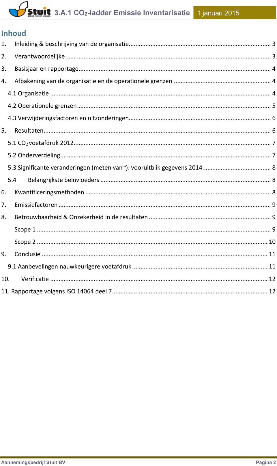 2 Onderverdeling... 7 5.3 Significante veranderingen (meten van~): vooruitblik gegevens 2014... 8 5.4 Belangrijkste beïnvloeders... 8 6. Kwantificeringsmethoden... 8 7. Emissiefactoren... 9 8.