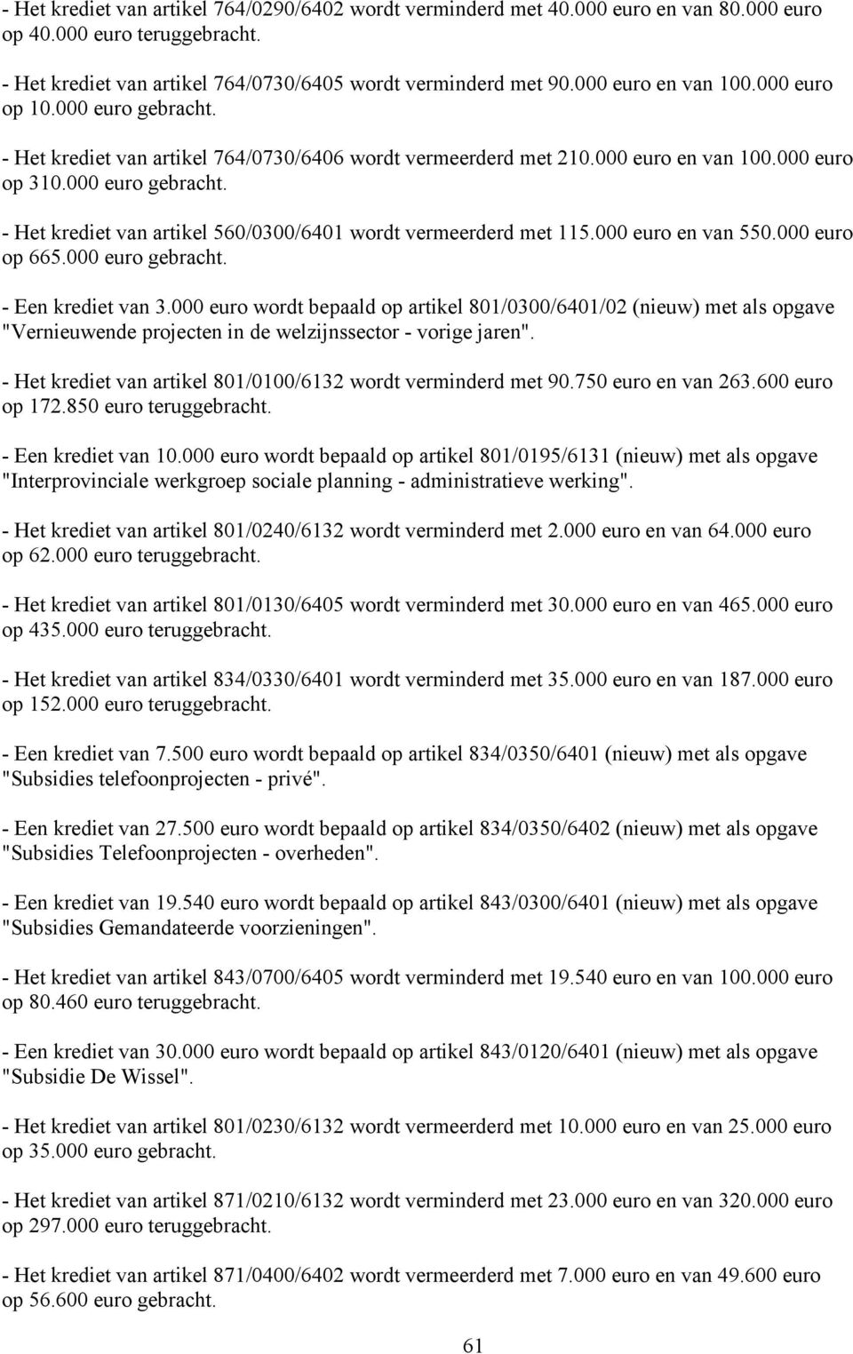 000 euro en van 550.000 euro op 665.000 euro gebracht. - Een krediet van 3.